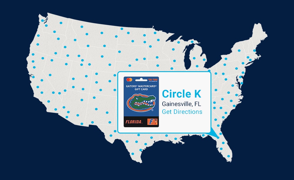 Fancard Gift Card Map featuring Florida Gift Card at a Circle K Location
