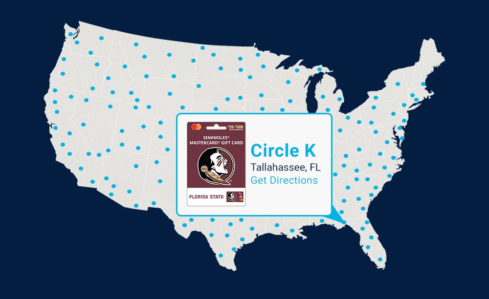 Fancard Gift Card Map featuring Florida State Gift Card at a Circle K Location