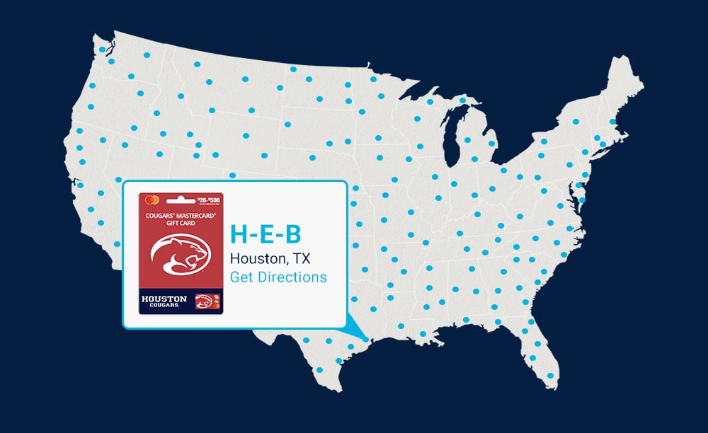 Fancard Gift Card Map featuring Houston Gift Card at HEB Location