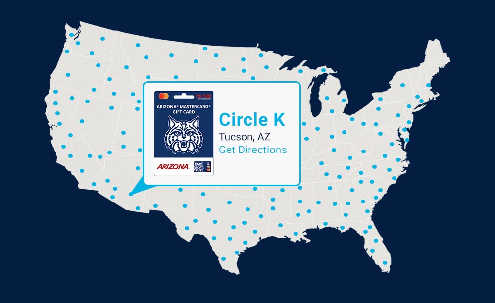 Fancard Gift Card Map featuring Arizona Wildcats Gift Card at a Circle K Location
