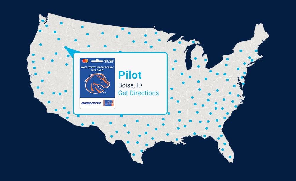 Fancard Gift Card Map featuring Boise State Gift Card at Pilot Location