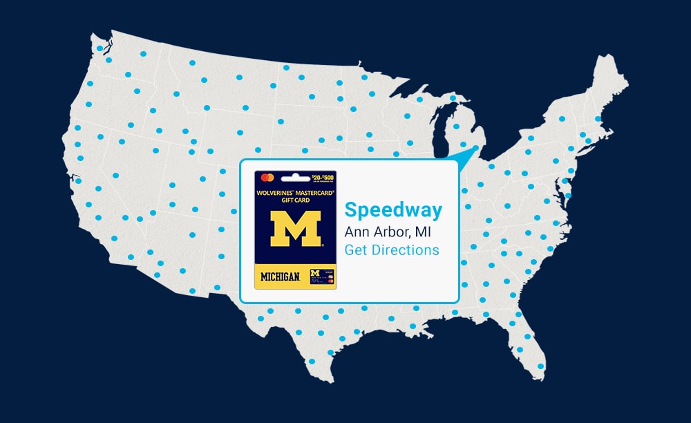 Fancard Gift Card Map featuring Michigan Gift Card at Speedway Location