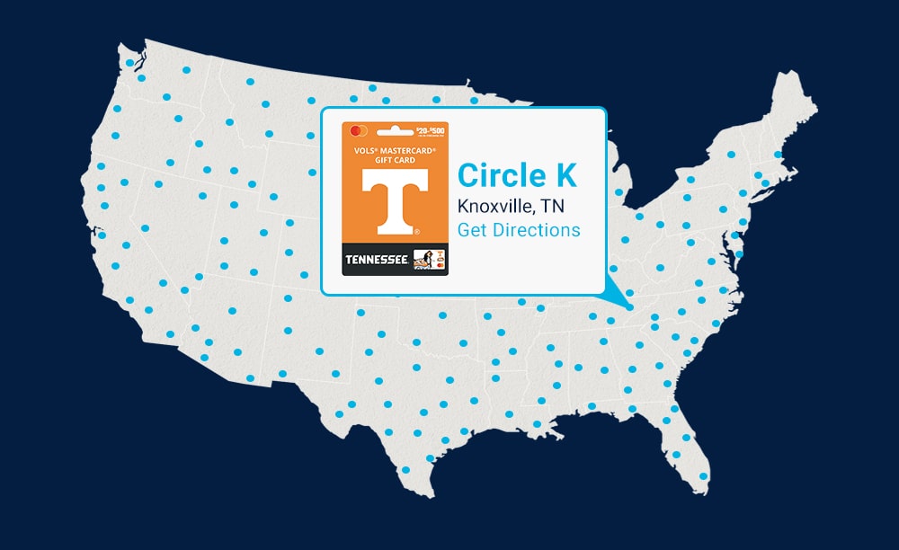 Fancard Gift Card Map featuring Tennessee Gift Card at a Circle K Location