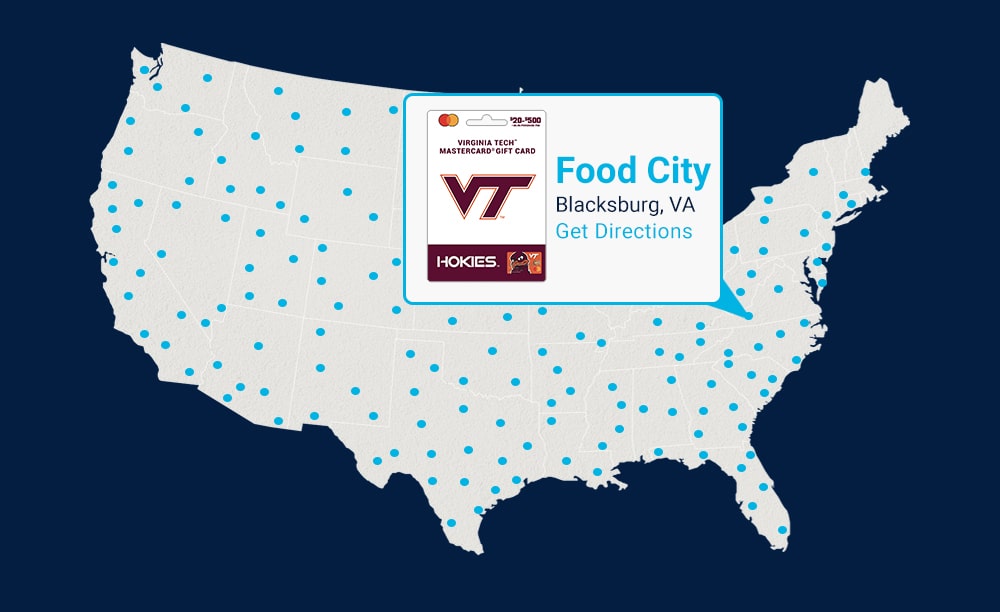 Fancard Gift Card Map featuring Virginia Tech Gift Card at Food City Location