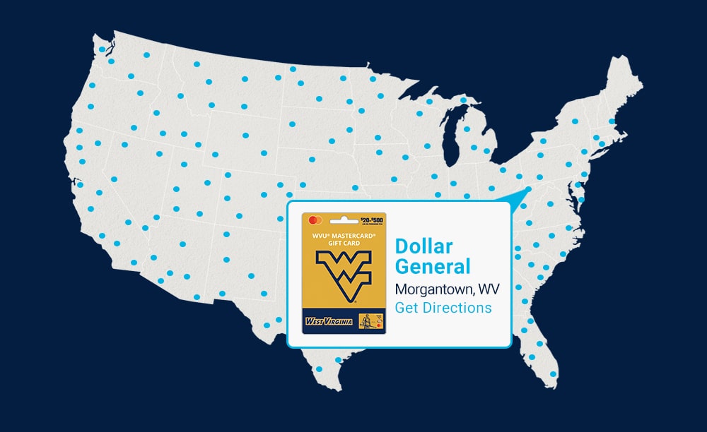 Fancard Gift Card Map featuring West Virginia Gift Card at Dollar General Location