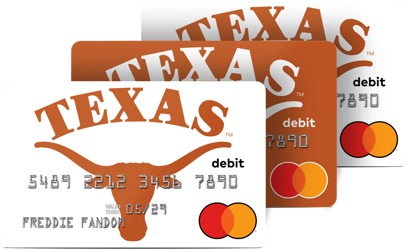 The Texas Longhorns Fancard Prepaid Mastercard features two design options for Texas college sports fans