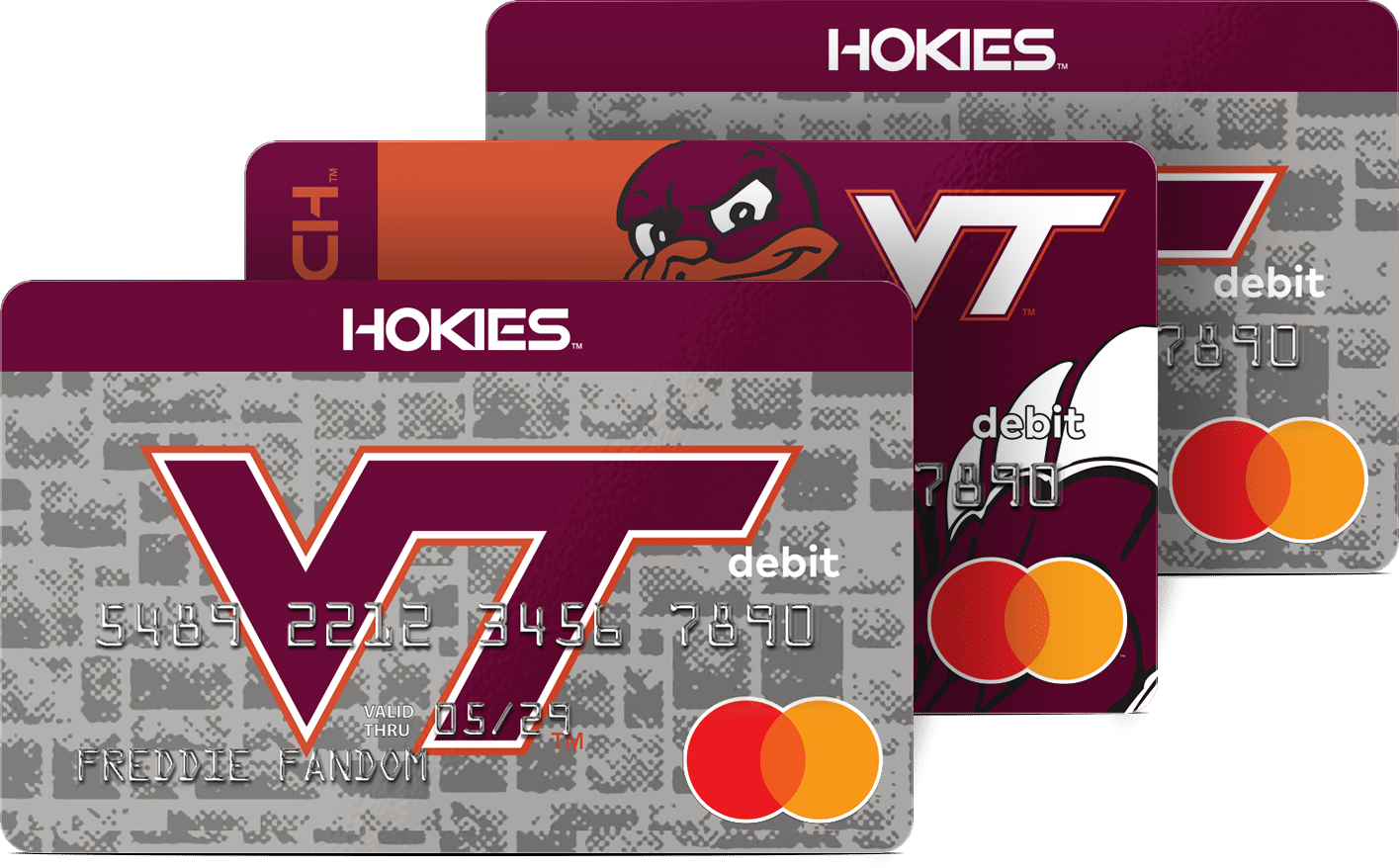 The Virginia Tech Hokies Fancard Prepaid Mastercard features two design options for VT college sports fans