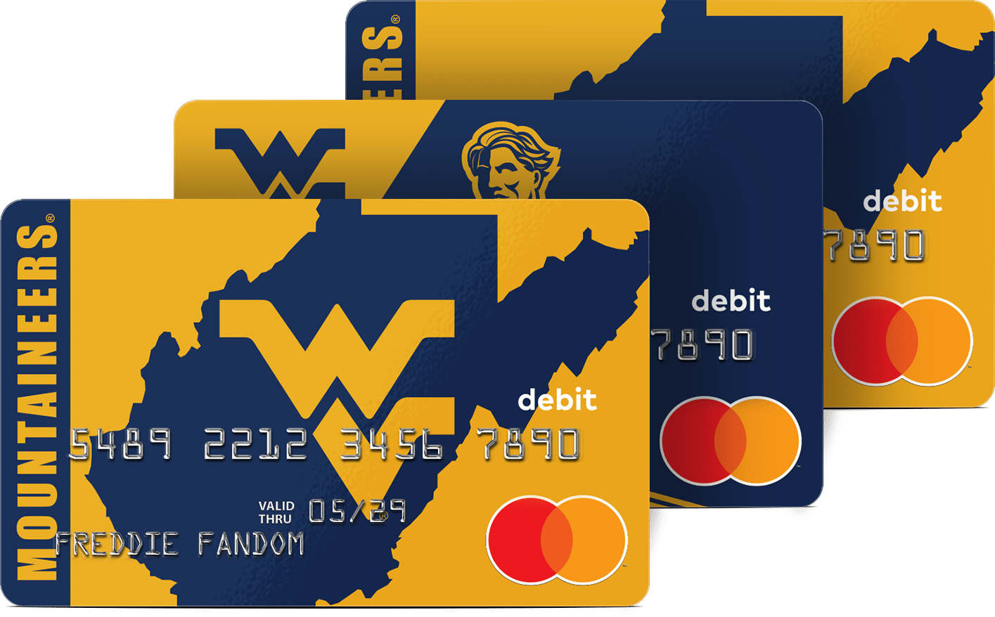 The West Virginia Mountaineers Fancard Prepaid Mastercard features two design options for WVU college sports fans