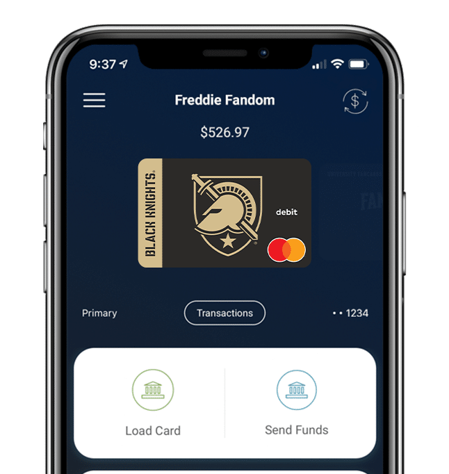 Manage your Army Black Knights Fancard Prepaid Mastercard with the Fancards mobile banking app