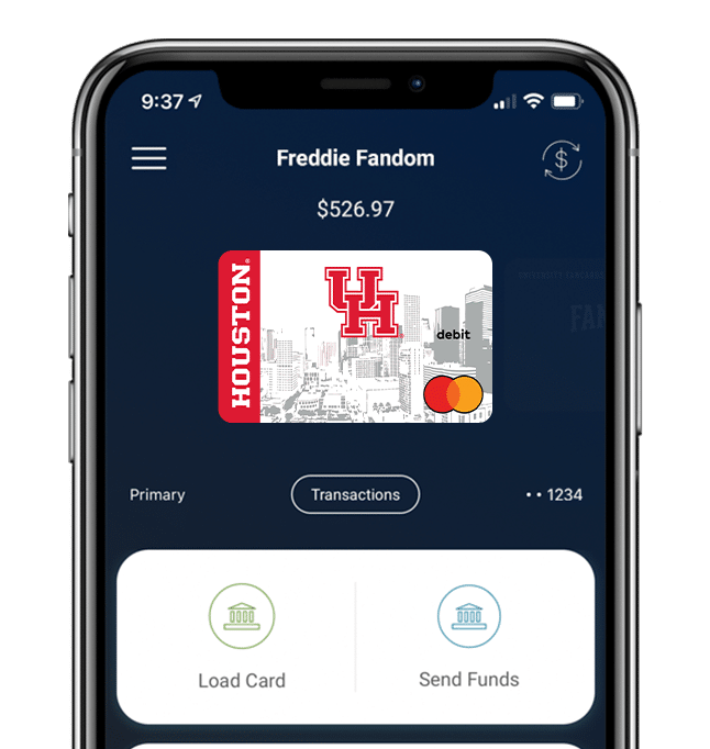 Manage your Houston Cougars Fancard Prepaid Mastercard with the Fancards mobile banking app