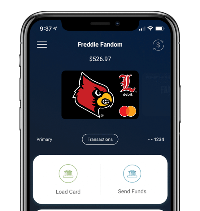 Manage your Louisville Cardinals Fancard Prepaid Mastercard with the Fancards mobile banking app