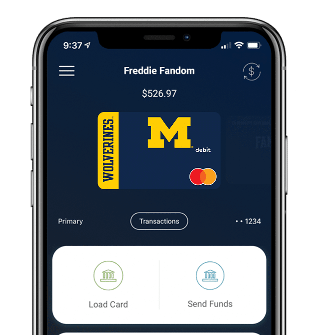 Manage your Michigan Wolverines Fancard Prepaid Mastercard with the Fancards mobile banking app
