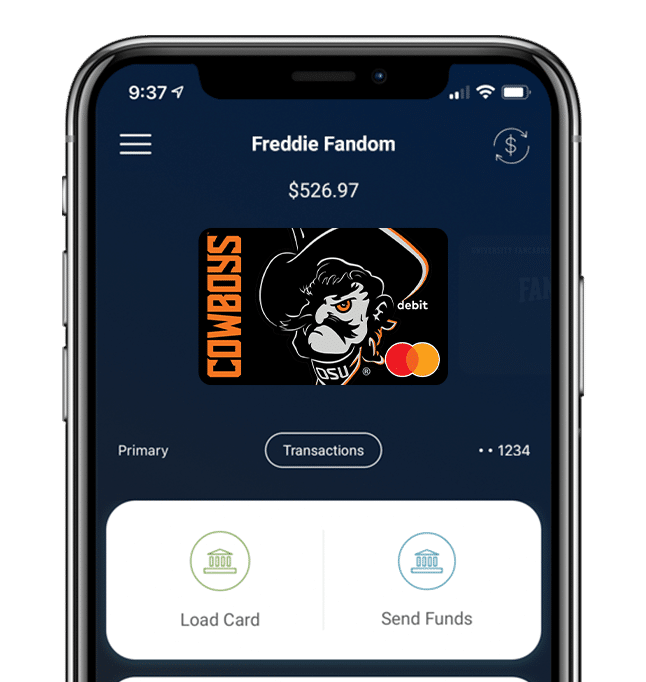 Manage your Oklahoma State Cowboys Fancard Prepaid Mastercard with the Fancards mobile banking app