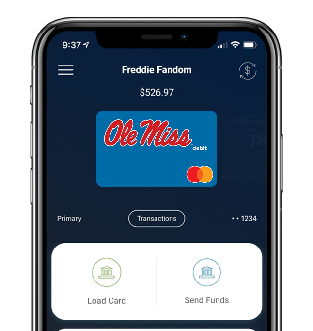 Manage your Ole Miss Rebels Fancard Prepaid Mastercard with the Fancards mobile banking app