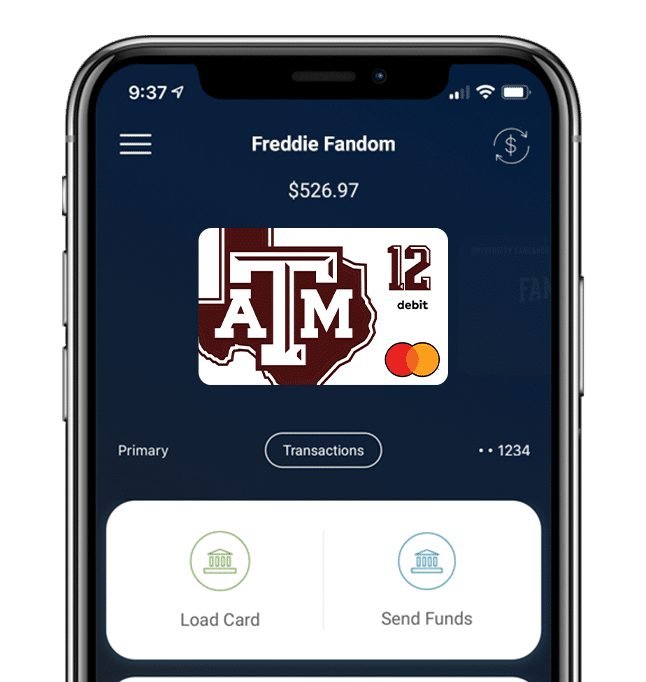 Manage your Texas A&M Aggies Fancard Prepaid Mastercard with the Fancards mobile banking app