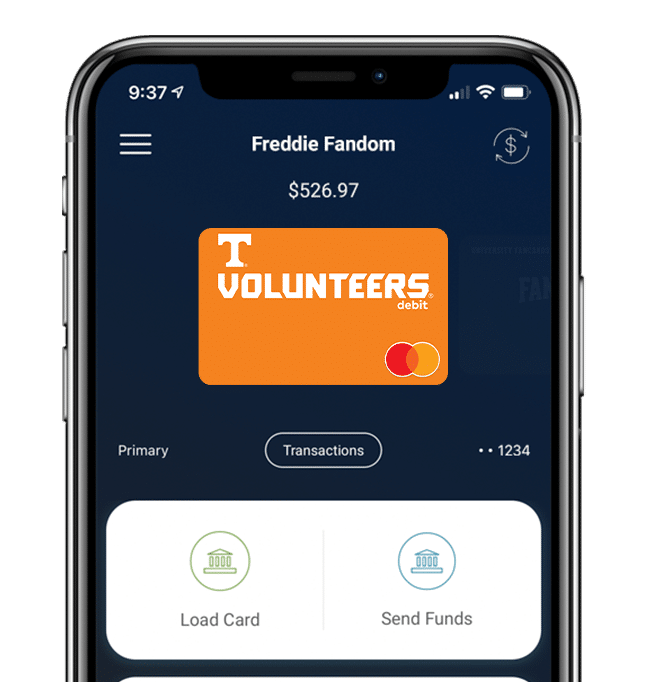 Manage your Tennessee Volunteers Fancard Prepaid Mastercard with the Fancards mobile banking app