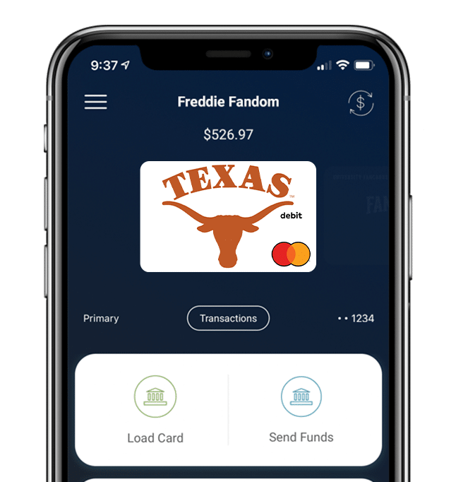 Manage your Texas Longhorns Fancard Prepaid Mastercard with the Fancards mobile banking app