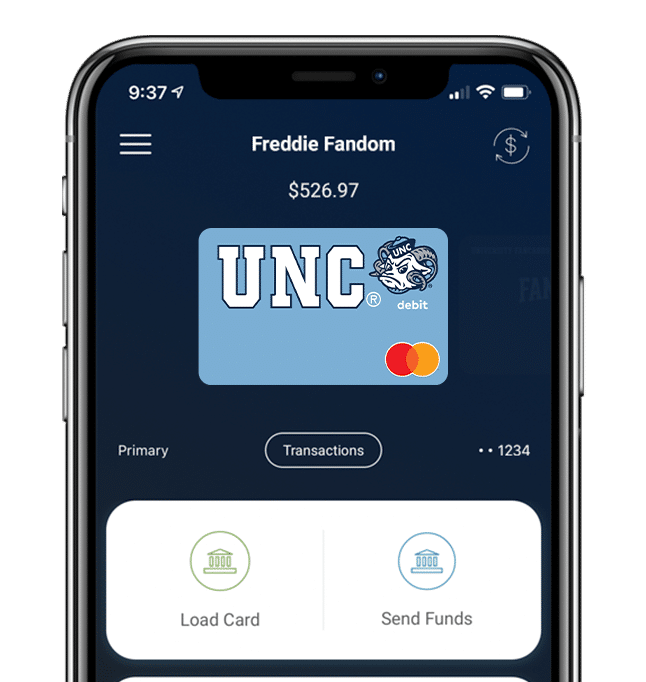 Manage your North Carolina Tar Heels Fancard Prepaid Mastercard with the Fancards mobile banking app