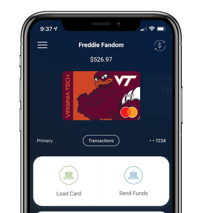 Manage your Virginia Tech Hokies Fancard Prepaid Mastercard with the Fancards mobile banking app