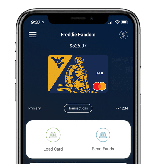Manage your WVU Mountaineers Fancard Prepaid Mastercard with the Fancards mobile banking app