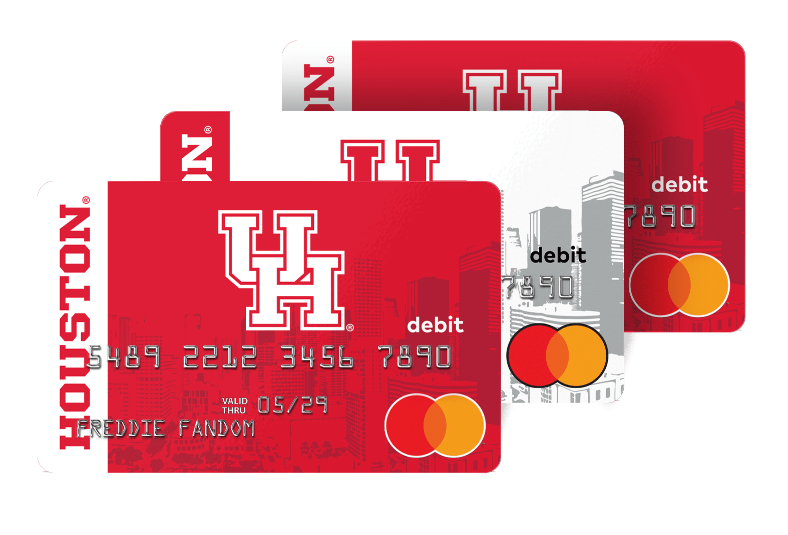 The Houston Fancard Prepaid Mastercard features two design options for Cougars college sports fans