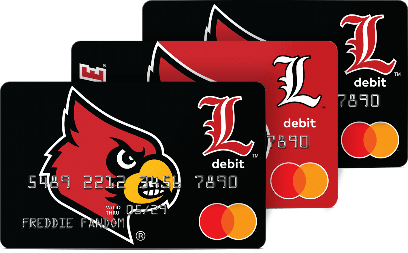 The Louisville Fancard Prepaid Mastercard features two design options for Louisville college sports fans