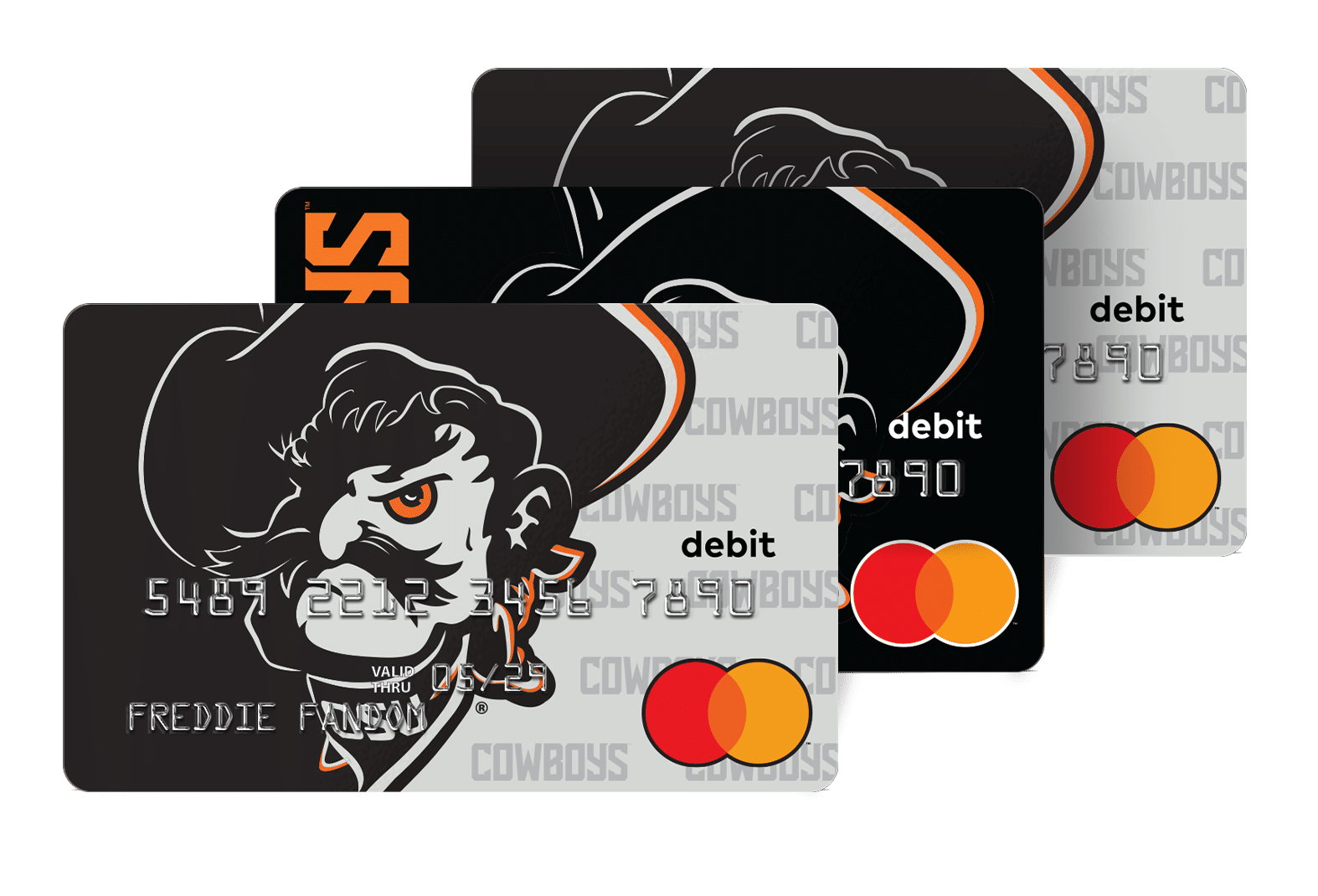 The Oklahoma State Cowboys Fancard Prepaid Mastercard features two design options for OKSU college sports fans