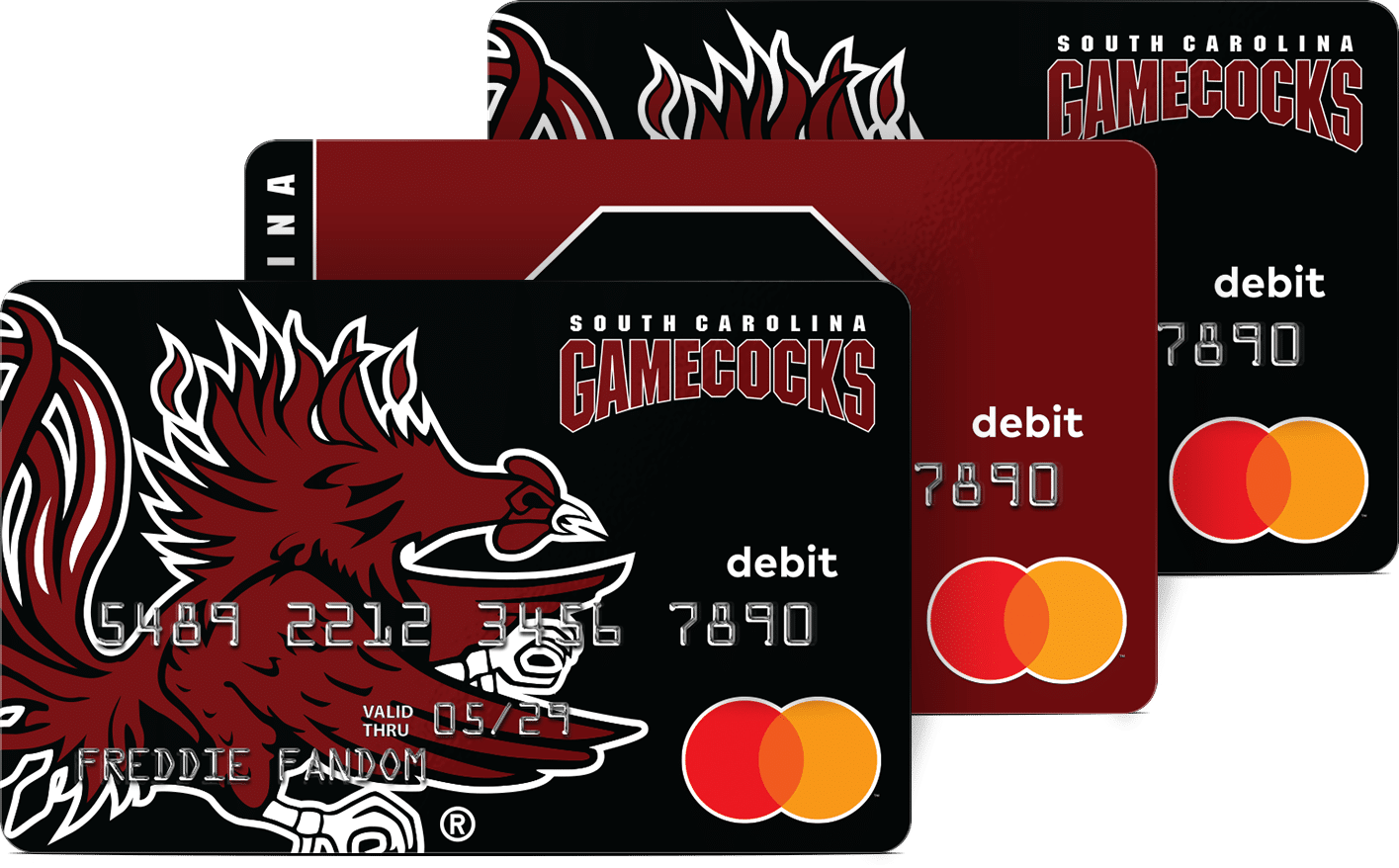 The South Carolina Fancard Prepaid Mastercard features two design options for Gamecocks college sports fans