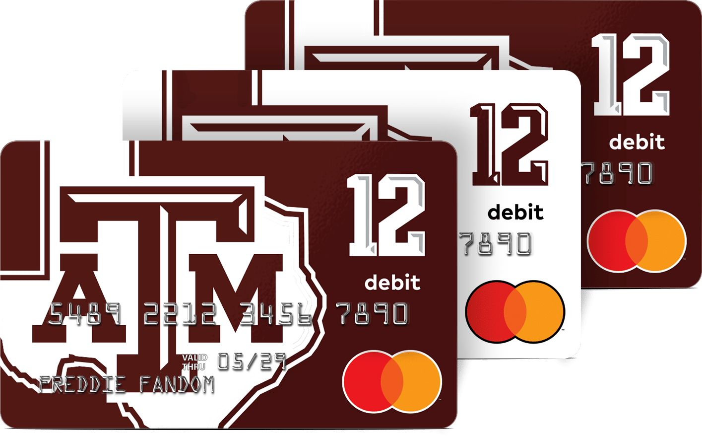 The Texas A&M Fancard Prepaid Mastercard features two design options for Texas A&M college sports fans