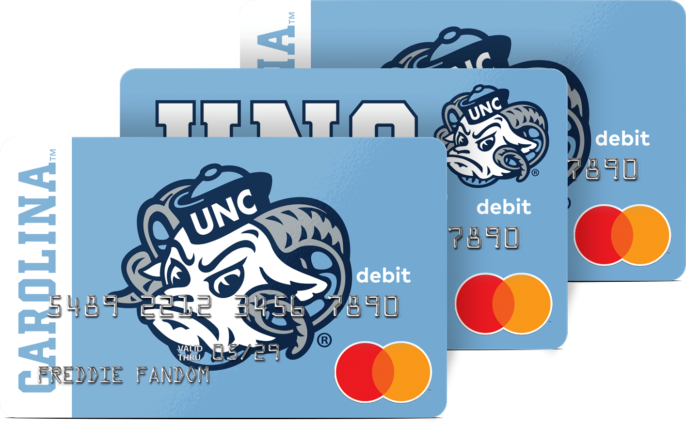 The UNC Fancard Prepaid Mastercard features two design options for Tar Heels college sports fans